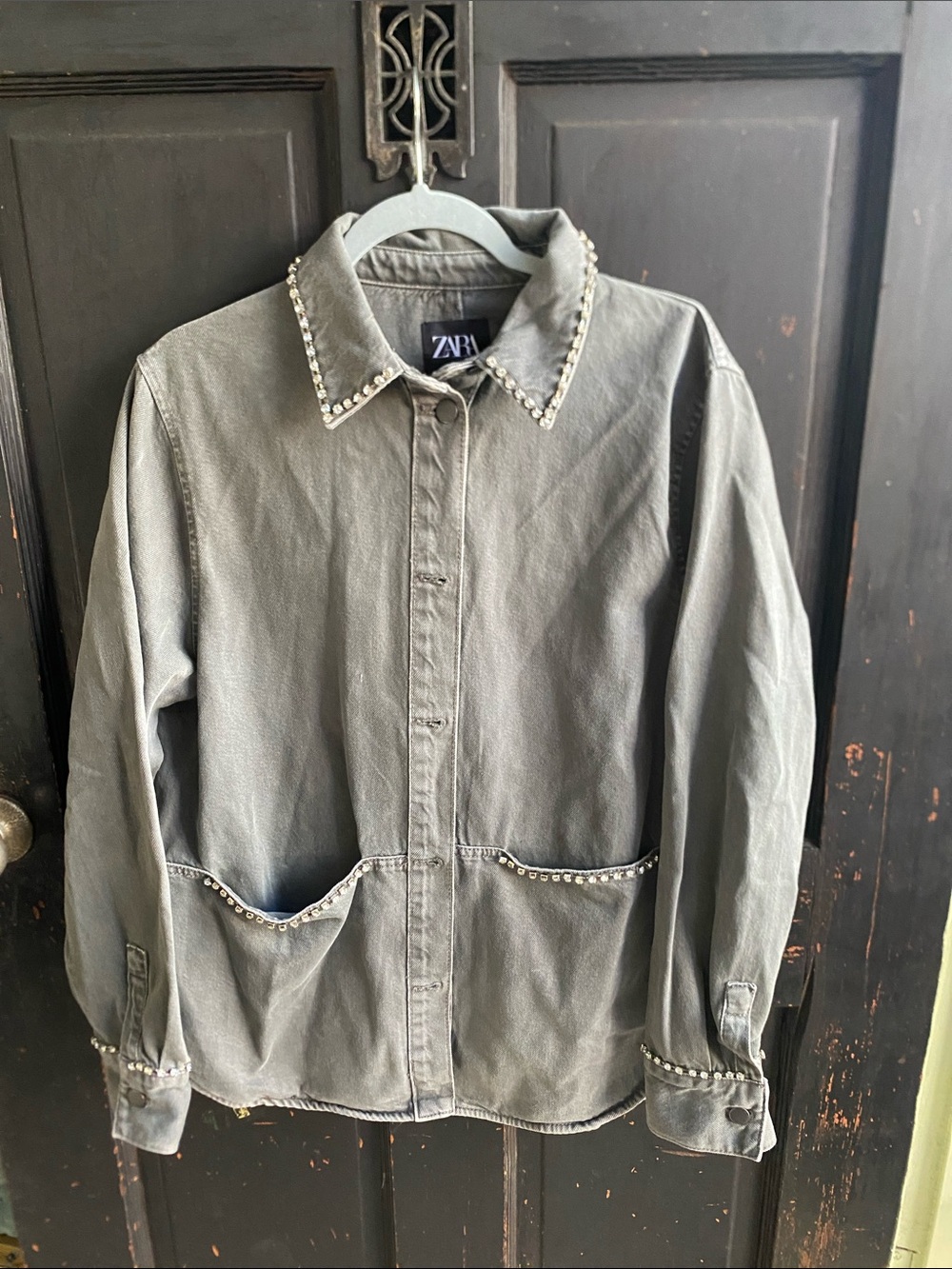 ZARA  green Utility Jacket with Stud Embellishment